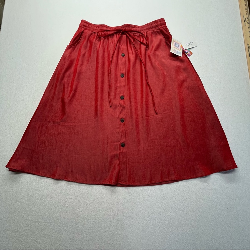 LuLaRoe Marsha A-Line Skirt with Buttons Red Medium *NEW W/TAGS